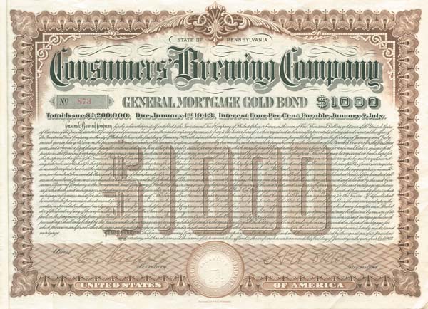 Consumers Brewing Co. - $1,000 - Bond